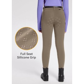 baleaf Girls Riding Pants, Fleece Winter Breeches Full Seat Silicone Kids Horseback Equestrian Zipper Pocket Tight Brown L