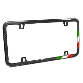 BLVD Real Black Carbon Fiber Italy Flag in Sports Stripe Slim License Plate Frame