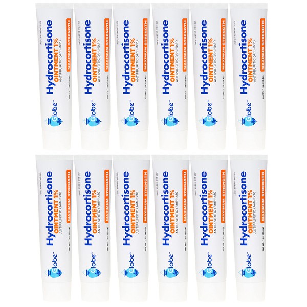 Globe Hydrocortisone 1% Maximum Strength Transparent Ointment 1 oz | Anti-Itch Ointment for Redness, Swelling, Itch, Rash, Dermatitis, Bug/Mosquito Bites, Eczema, Hemorrhoids & More (12 Pack)