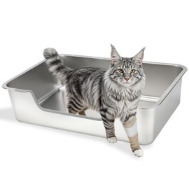 FHTONGE Low Entry Thickened Stainless Steel Cat Litter Box, 23.6x15.8