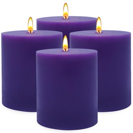 Set of 4 3x4 Inch Purple Pillar Candles, Unscented Dripless Cylinder 45 Hours Colored Candles for Home Emergency Power Outages Table Decoration Ambience
