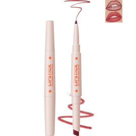 2 in 1 Velvet Matte Lipstick, Dual Ended Nude Pink Lip Liner Pencil, Durable, Waterproof, Non-Stick Cup, Smudge-proof Colouring Pencil, Lipstick, Smooth and Light, Highly Pigmented Lip Makeup for