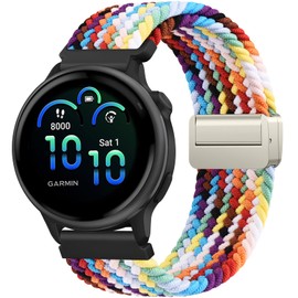 Meliya Braided Nylon Band for Garmin Vivoactive 6/Vivoactive 5/Vivoactive 3 Watch Bands, 20mm Stretchy Replacement Strap for Venu/Venu Sq,Forerunner 55/158/165/245/645,Galaxy Watch 7/6/5/4 (Rainbow)
