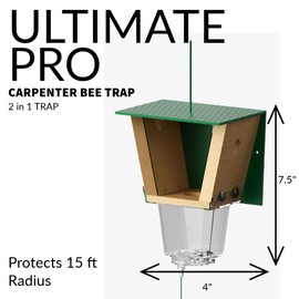 Best Bee Brothers Ultimate Pro Carpenter Bee Trap for Outside with Extra-Large, Clear External Bee Vault & Spring-Loaded Door, 4.2” D x 5.8” W x 7.5” H