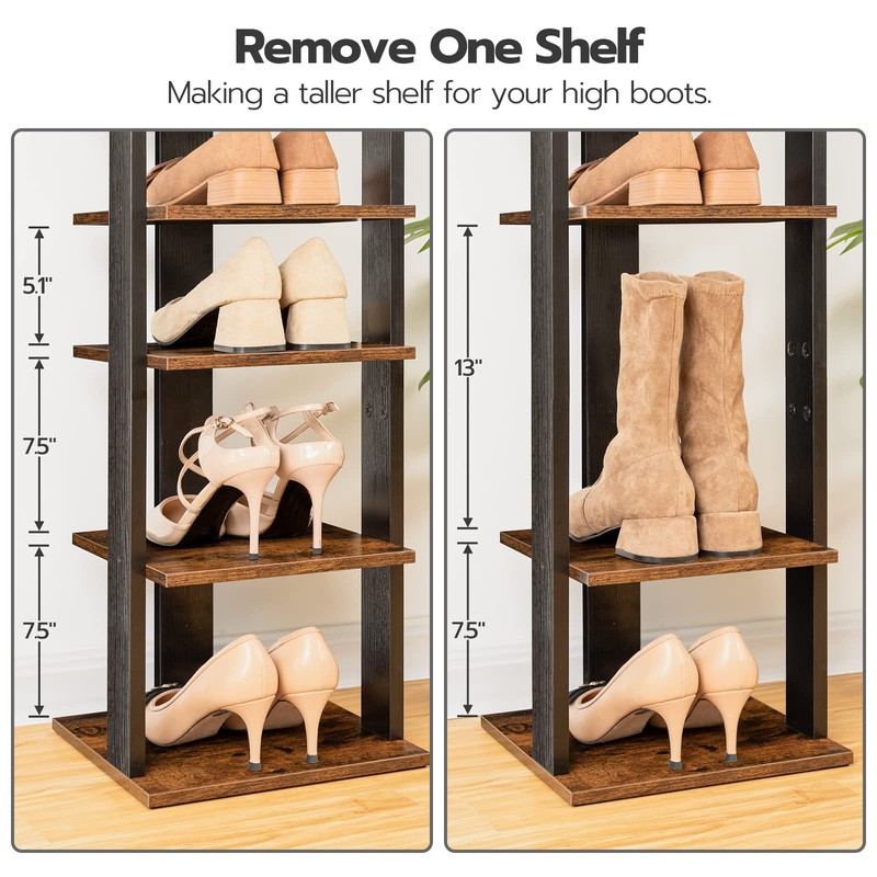 HOOBRO 8 Tiers Vertical Shoe Rack, Wooden Shoe Storage Organizer