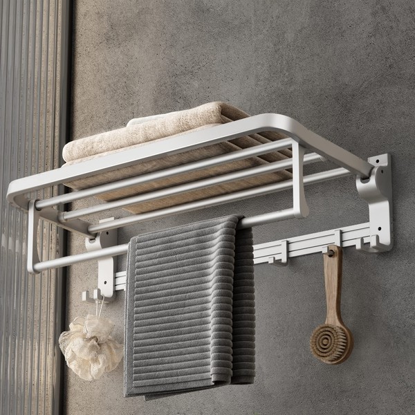 24 Inch Towel Rack with Towel Bar Holder Foldable Towel