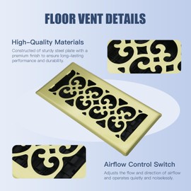 Jatohome Floor Vents Register Decorative Floor Vent for Home Heavy Duty Walkable Steel 4x12 Inch Air Heat Vent Grilles Easy Adjust Air Supply Lever Brushed Gold Color
