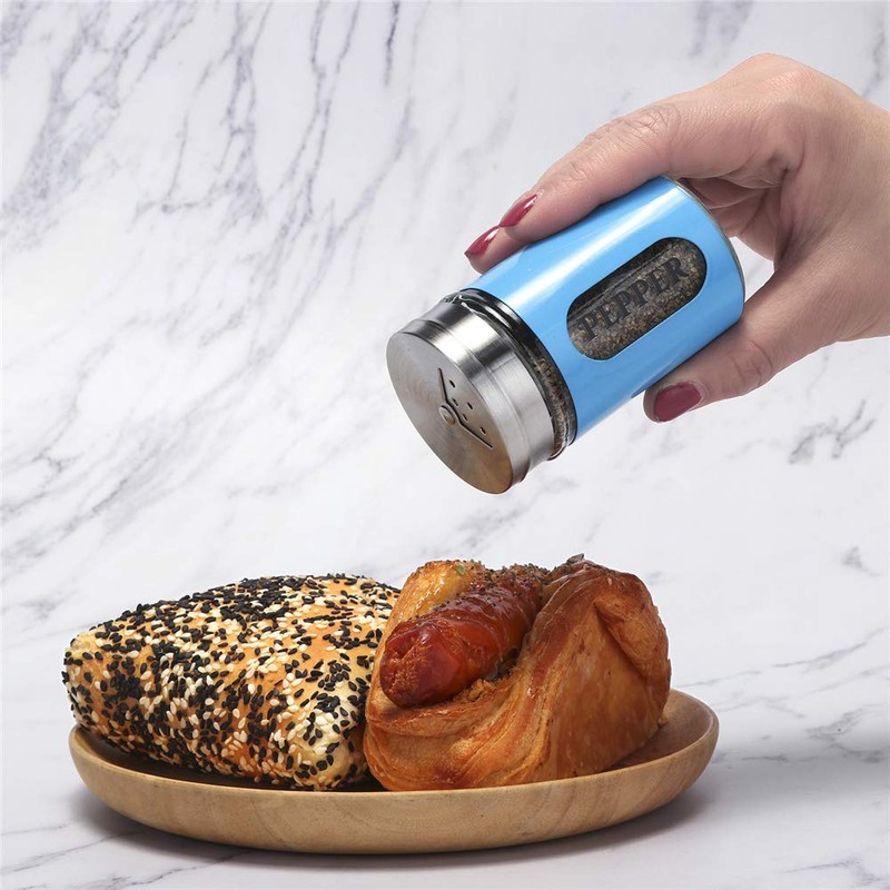 Salt and Pepper Shakers Stainless Steel and Glass Set with