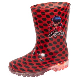 Miraculous Ladybug Girls Light Up Wellington Boots 9 UK Child Black Red