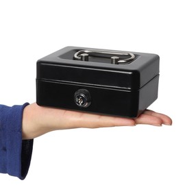 Small Cash Box with Lock and Slot, Lovndi Money Box for Cash, Piggy Bank for Kids, Black