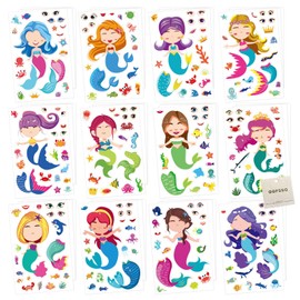 36 Sheets Mermaid Make A Face Stickers for Kids - Make Your Own Animals Stickers - Mixed & Matched with 12 Designed Characters(3 of Each) Stickers, for Kids Teens Party Decoration (04)