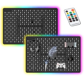 TINLOK Gaming Pegboard Organizer for RGB Light,Peg Board Wall for Gaming Room Decor, 22 x 14.8 inches,Ideal LED Light Peg Board, Office Wall Organization (Black 2PCS)