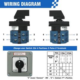 KEYMOO 25A Rotary Changeover Switch with Exterior Box, 4 Position 2 Phase 8 Terminals, 3-Way 1NO 1NC Universal Selector Switch 25/0-3.2D