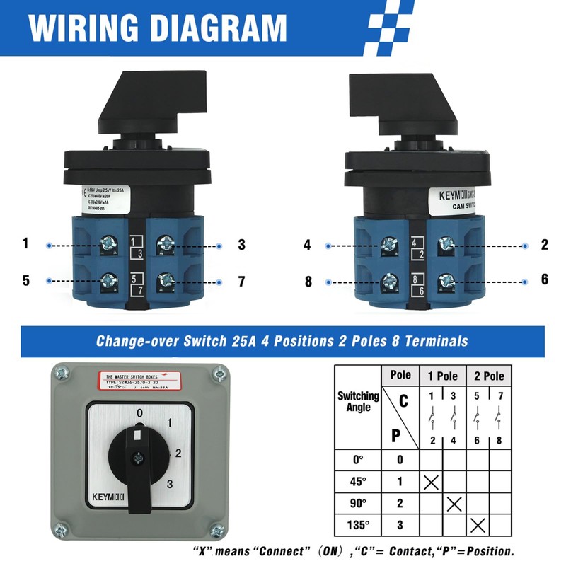 KEYMOO 25A Rotary Changeover Switch with Exterior Box, 4 Position