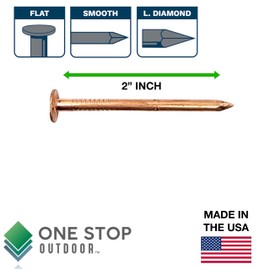 50 Pack 2 Inch USA MADE Copper Nails Roofing Finish - Solid Pure Copper Slate Spikes Flashing Furniture Boat - Package Includes - Highest Quality Nails (50)