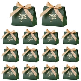 20Pcs Small Thank You Gift Bags Green Mini Gift Bags Bulk with Ribbons