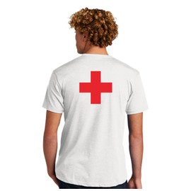 Essential Wearables Lifeguard Staff T-Shirt Employee Uniform – Soft Cotton Poly Blend Crew Neck White/Red Unisex Fit