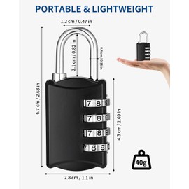 Pack of 4 Combination Padlocks, Small Combination Lock, Lock with Combination Code, Made of Zinc Alloy, Weatherproof, Combination Lock, 4 Digit, for School, Locker, Shed, Garden, Gym