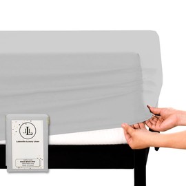 400 Thread Count 100% Cotton Fitted Sheet Full-XL 15 Inch Deep Pocket Long Staple Cotton 1 Fitted Sheet Only Light Grey Solid Sateen Weave Soft Breathable Elastic All Around The Mattress