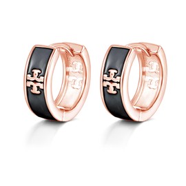 Estrellique 925 Sterling Silver Hoop Earrings, Unisex Silver 925 Hoop Earrings for Men and Women, Black/White Cross Vintage Hoop Earrings with Cut-Out, Hypoallergenic Gothic Earrings with Gift Box