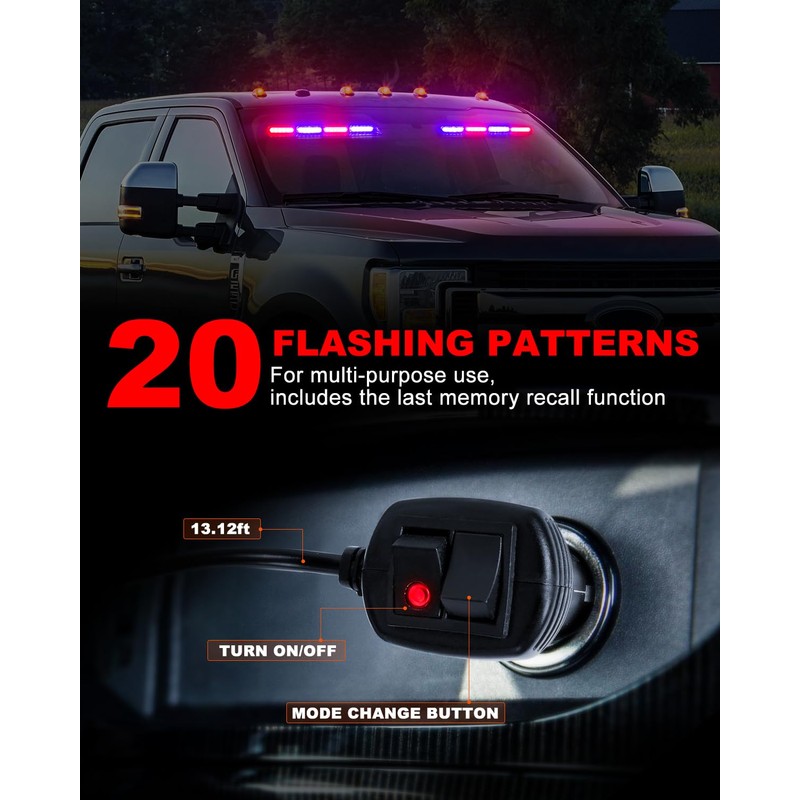 HLauto 6Z4J Emergency Dash Strobe Lights: 2x16.8 inch Red Blue