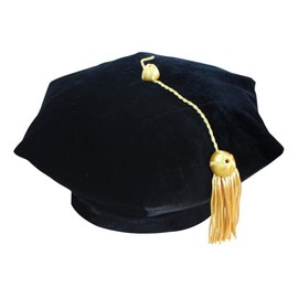 CLERKMANS Doctoral Tam 6 Sided Black Velvet Graduation Cap for Men & Women | PhD Tam Hats for Women with Gold Bullion Tassel | Black Doctorate Tam for Academic Ceremonies & Graduation, Black, X-Small