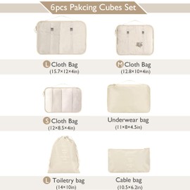 Gimammay Organiser Suitcase Set with 6 Travel Cubes, Packing Cubes, Suitcase, Essential, Organiser, Travel Bags, Waterproof, Travel Bag, Packing Cubes - Grey (Beige)