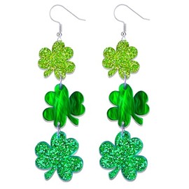 INLOLLY St Patricks Day Earrings Shamrock Earrings, Glitter Acrylic St Patricks Day Accessories Jewelry for Women Teens, Four Leaf Clover Earings Suit for St Patrick's Day Costume Shirt Gifts