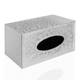 Stylish PU Leather Tissue Holder, Modern Rectangular Napkin Holder Pumping Paperchase Dispenser (Silver Lightning)