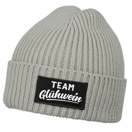 MoonWorks® Men's Beanie with Patch Knitted Hat with Saying Team Glühwein Print Funny Hat Men, Team Mulled Wine Grey