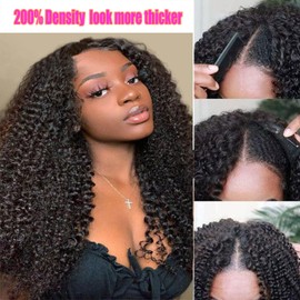 Curly Wave V Part Wigs Brazilian Kinky Curly Human Hair Wigs for Black Women V Shape Wigs No Leave Out Lace Front Wigs Upgrade U Part Wigs Glueless Full Head Clip In Half Wigs(30IN ,200% Density)