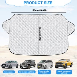 Car Sun Protection, Windscreen Cover, Windscreen Sun Protection, for Most Cars, Snow, Ice, Frost, Sun, UV, Dust, Water Resistant, 150 x 93 cm