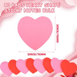 Glenmal 80 Pads Heart Shape Sticky Notes Bulk for Valentine's Day Self Adhesive Sticky Pad Note Pads Cute Notepads for School Office Classroom Holiday, 50 Sheets/Pad (Bright Color)