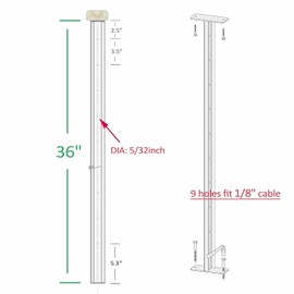 Deck Man 2 Pack Stainless Steel Pre-drilled Intermediate Post/Studdle Pickets for 1/8" Deck Cable Railing, Level Cable Railing Fittings (2, Black, 36 inch)