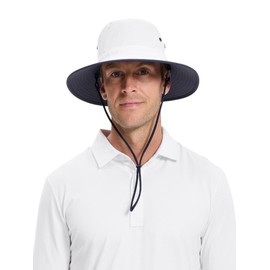 Solbari Unisex Traveler Broad Brim Sun Hat UPF 50+ - White/Navy - Small-Medium