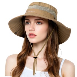 AYPOW Women's UV Protection Sun Hat Wide Brim Beach Hat Breathable Foldable Outdoor Cap Fishing Hat Summer Hat Portable Safari Hat Bucket Hat Camping Hat for Golf Travel Hiking, khaki, Unit size
