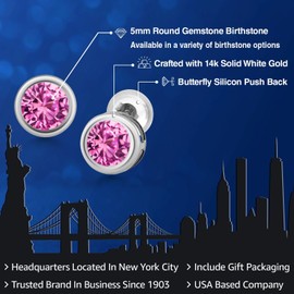 Gem Stone King 14K White Gold Pink Created Sapphire Stud Earrings For Women Men (1.10 Cttw, Gemstone September Birthstone, Round 5MM)