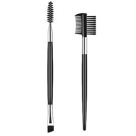 Eyebrow Brush and Eyelash Comb Set, Professional Double-Ended Angled Eye Brow Brush and Spoolie Brush, BETURY 2PCS Firm Thin Eyeliner Brush Kit, Makeup Tool for Eyelashes Extensio (Black)