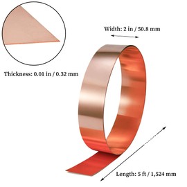 GOORY Copper Flashing 28 Gauge - 2in x 5ft 0.013"(0.32mm) Thickness Roof Flashing Roll - 99.95+% Pure Copper Sheet Metal ASTM B152 - Roofing Repair DIY Project Contractor Jewelry Crafts