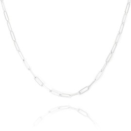 Silver Necklace for women 3mm Paperclip Chain Solid 925 Sterling Silver Clasp Paperclip Chain Silver Chain for women 16/18/20/22/24/26/30 Inches(20)