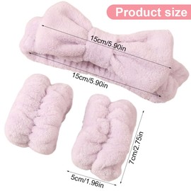 BYXG Cosmetic Hair Band, Wrist Wash Band, Make-Up Hairband, Women's Spa Bowknot Hair Bands, Coral Fleece Makeup Bow Headband, Elastic Cosmetic and 2 Wrist Loops, Pack of 3