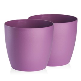 Tymar Flowerpot, Pack of 2, Plastic Plant Pot, Modern, Matt, Round Shape, Purple, Diameter 30 cm