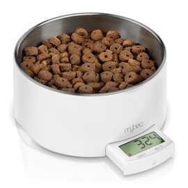 Stainless Steel Feeding Bowl and Drinking Bowl with Integrated Scales - Dog Bowl - Up to 5 kg - Removable Bowl 1000 ml - Tare Weighing Function - LCD Display - for Dogs and Cats - Barfer - Feeding