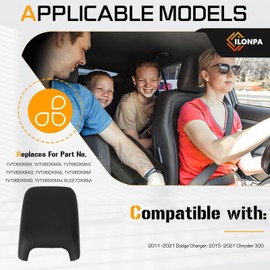 ILONPA Black Center Console Lid Cover Armrest Box Cover Compatible with 2011-2023 Dodge Charger, 2011-2023 Chrysler 300