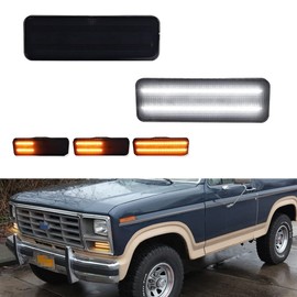 Tonsya - Lente óptica 3D ahumada para 1980, 1981, 1982, 1983, 1984, 1985, 1986, Ford Bronco F150, F250, F350, luces de estacionamiento y luces de circulación diurna color ámbar/blanco