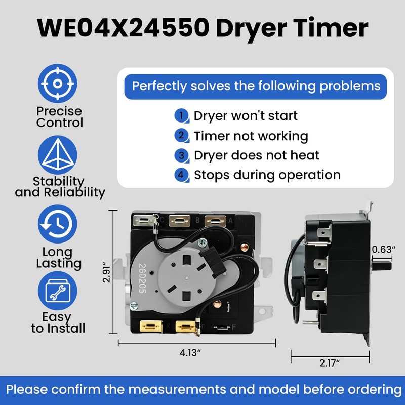 WE04X24550 Dryer Timer Compatible with GE Timer GTD42EASJ2WW GTD48EASW0WB