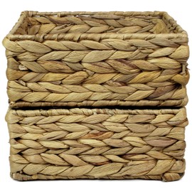 Rechteckige Wasserhyazinthe, kleine Körbe zur Aufbewahrung, Naturfarbe, Weidenkorb, Regale, offene, dekorative Geschenkbox, Minitablett, Make-up, Organizer (groß, 22 cm, 2 x Korb)