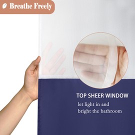 UFRIDAY Extra Long Shower Curtain with See Through Window, 72x84 inch Fabric Shower Curtain for Bathroom and Bathtubs,Machine Washable, Hotel Quality,Navy Blue