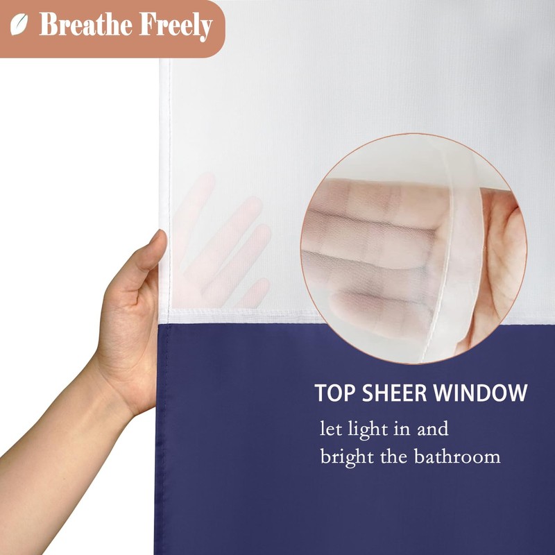 UFRIDAY Extra Long Shower Curtain with See Through Window, 72x84