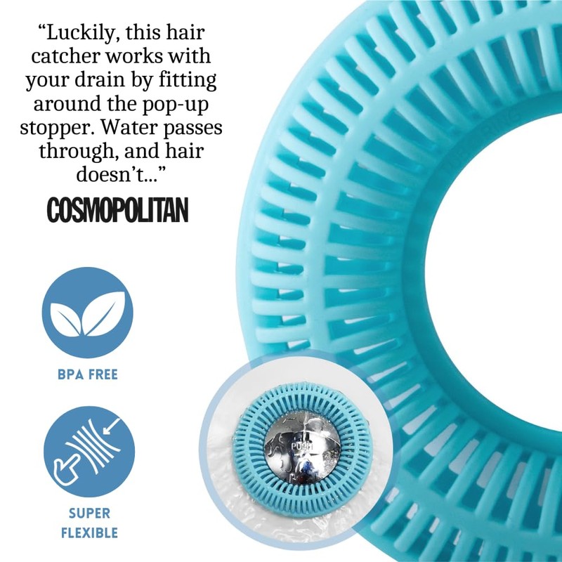 TUBRING The Ultimate Tub Drain Protector Hair Catcher/Strainer/Snare (Aqua)